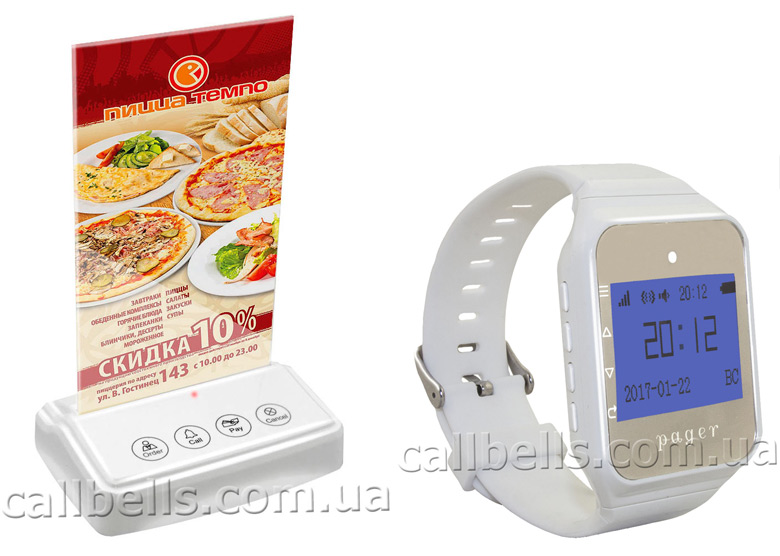 Фото кнопки вызова RECS R 302 и часы официанта R-02